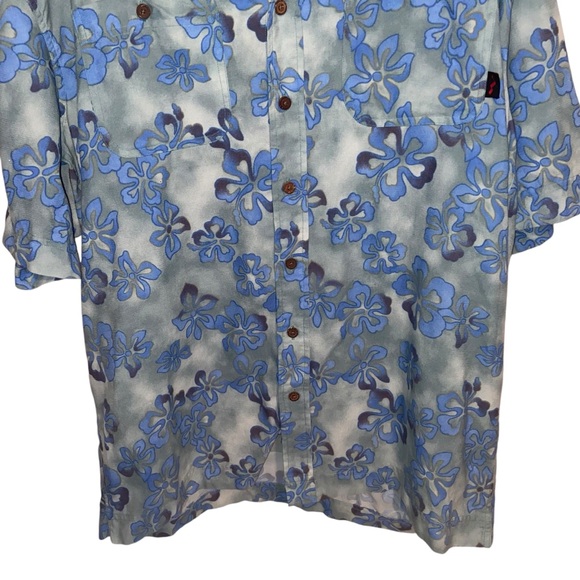 LL Bean Camp Shirt Mens Large Tall Hawaiian Nylon Pockets Outdoor Hawaiian Blue - Picture 5 of 14